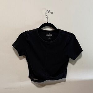 Hollister Black Short Sleeve Crop Top baby tee